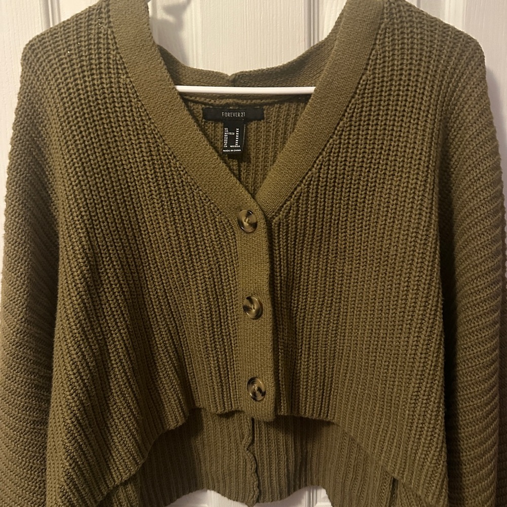 Forever 21 Khaki Button-Up Cardigan
